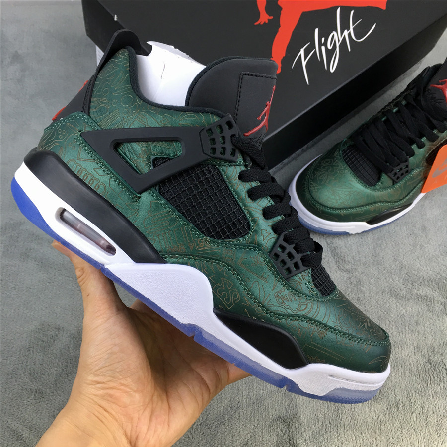2019 Men Jordan 4 Laser Green Black Shoes